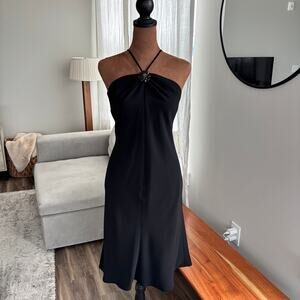 90s Vintage Evan Picone NWT Black Jeweled Halter Midi Dress Y2K Cocktail Size 12